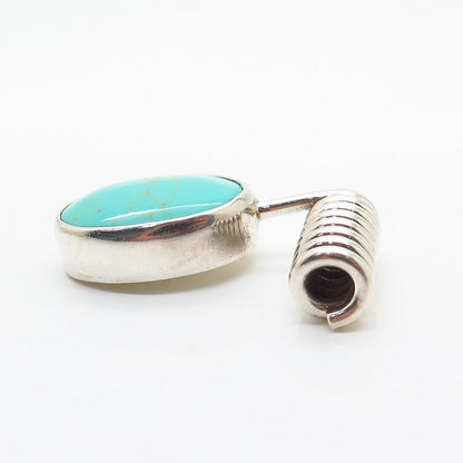 925 Sterling Silver Vintage Mexico Real Turquoise Gem Slide Pendant