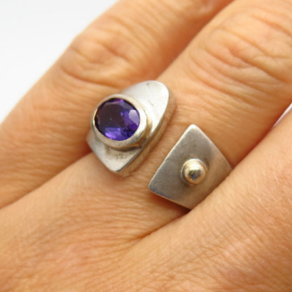 925 Sterling Silver 2-Tone Real Amethyst Gem Gap Ring Size 6.5