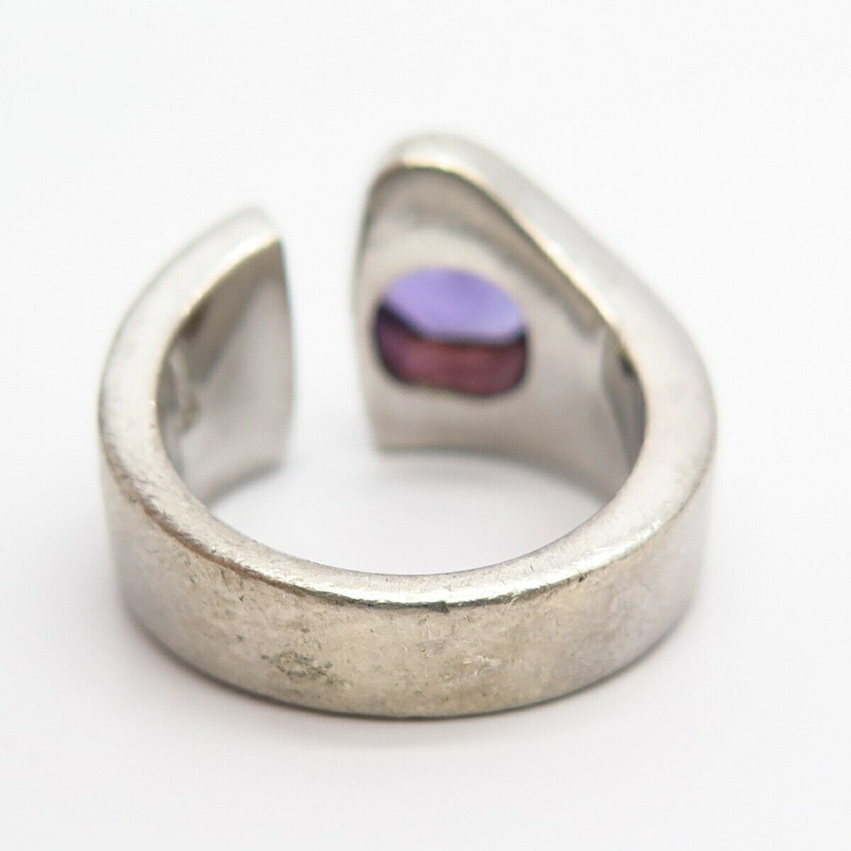 925 Sterling Silver 2-Tone Real Amethyst Gem Gap Ring Size 6.5