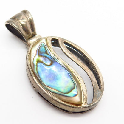 925 Sterling Silver Real Abalone Shell Cutout Wave Design Slide Pendant