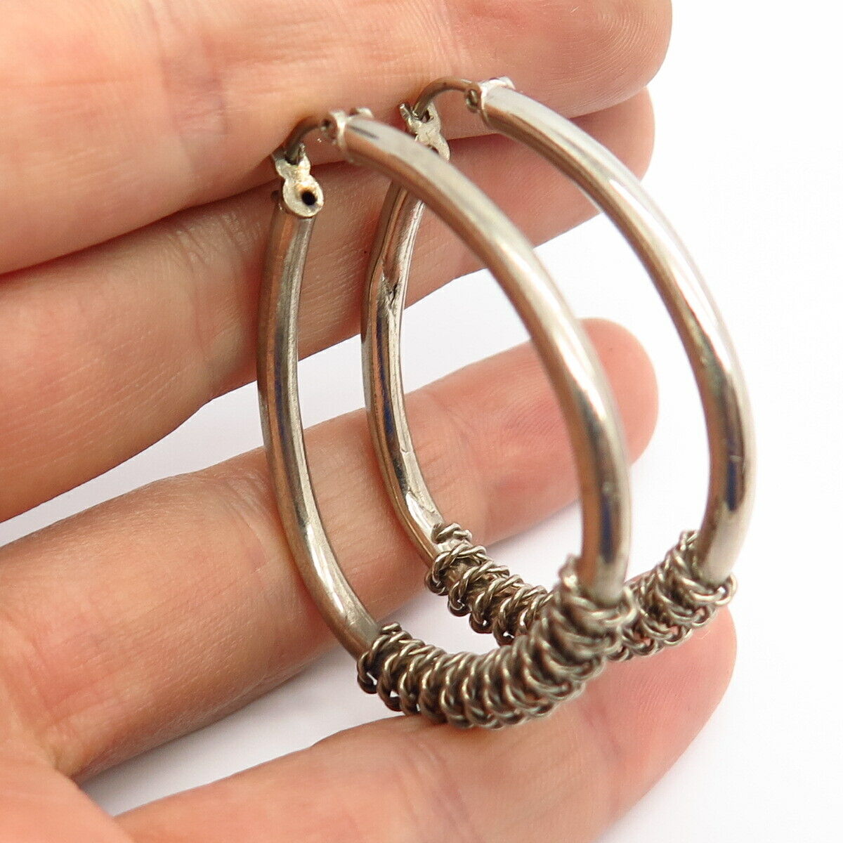 925 Sterling Silver Twisted Design Hoop Earrings