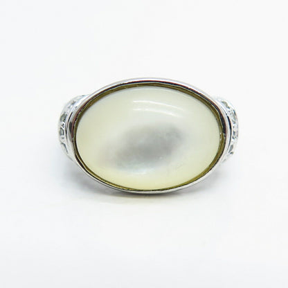 925 Sterling Silver Real Mother-Of-Pearl & C Z Ring Size 6