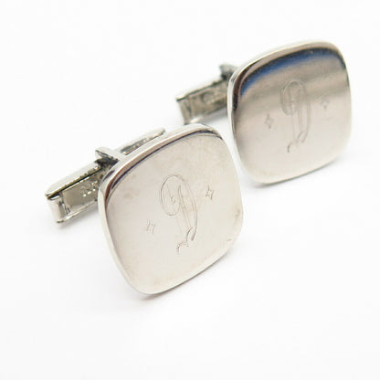 925 Sterling Silver Vintage Letter "G" Initial Design Square Cufflinks