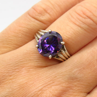 925 Sterling Silver Amethyst-Tone C Z Cocktail Ring Size 7