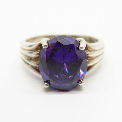 925 Sterling Silver Amethyst-Tone C Z Cocktail Ring Size 7