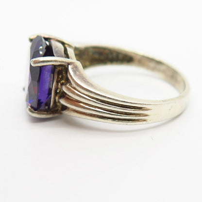 925 Sterling Silver Amethyst-Tone C Z Cocktail Ring Size 7