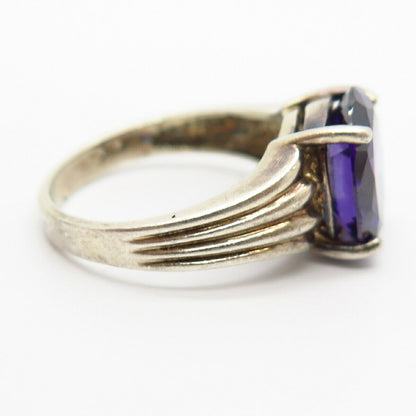 925 Sterling Silver Amethyst-Tone C Z Cocktail Ring Size 7