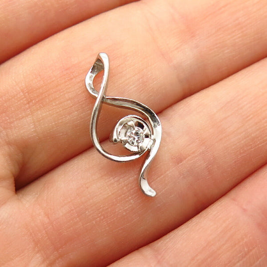 925 Sterling Silver C Z Abstract Treble Clef Design Slide Pendant