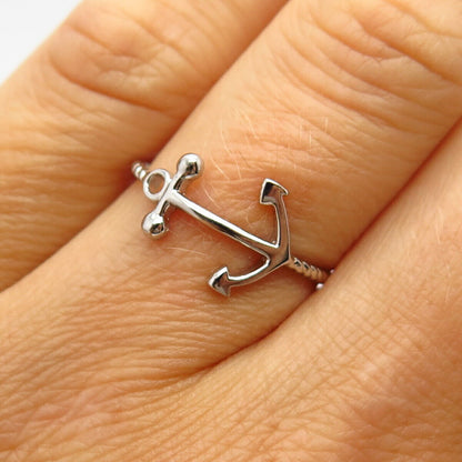 925 Sterling Silver Anchor Twisted Design Thin Ring Size 7