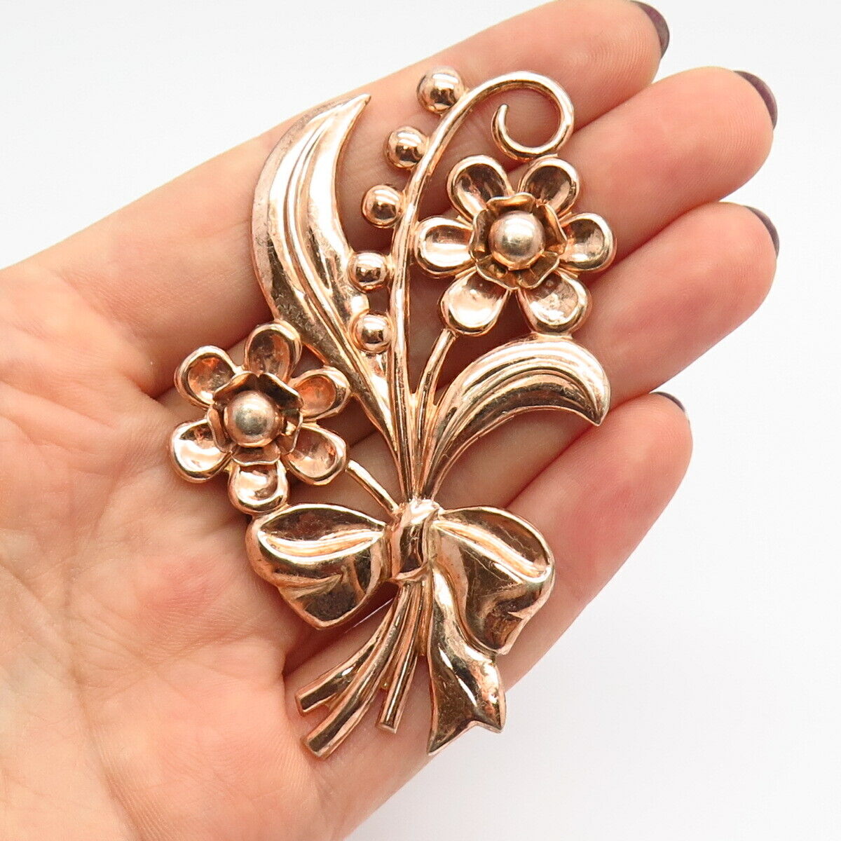 925 Sterling Silver Rose Gold Plated Vintage Floral Bouquet Design Pin Brooch