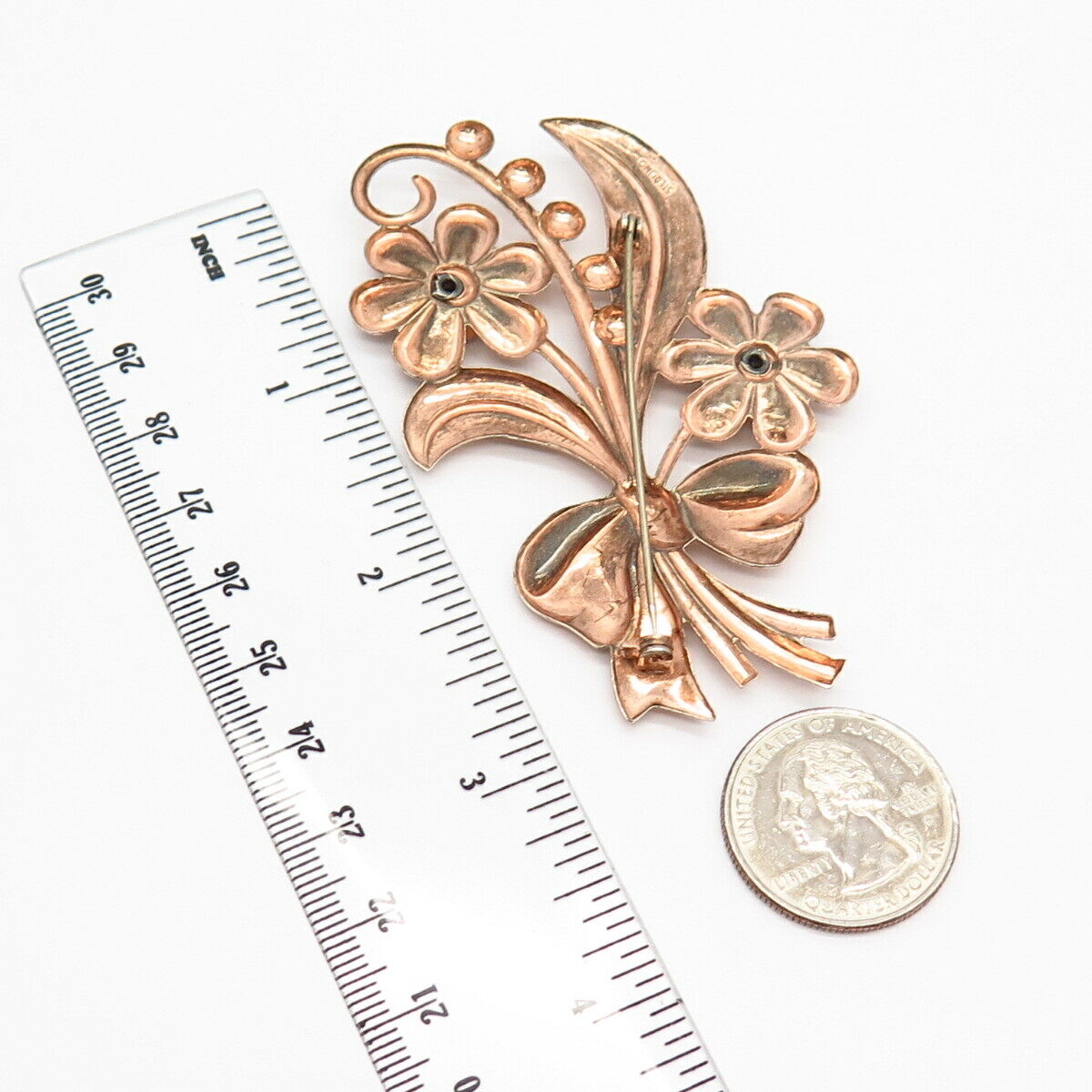 925 Sterling Silver Rose Gold Plated Vintage Floral Bouquet Design Pin Brooch