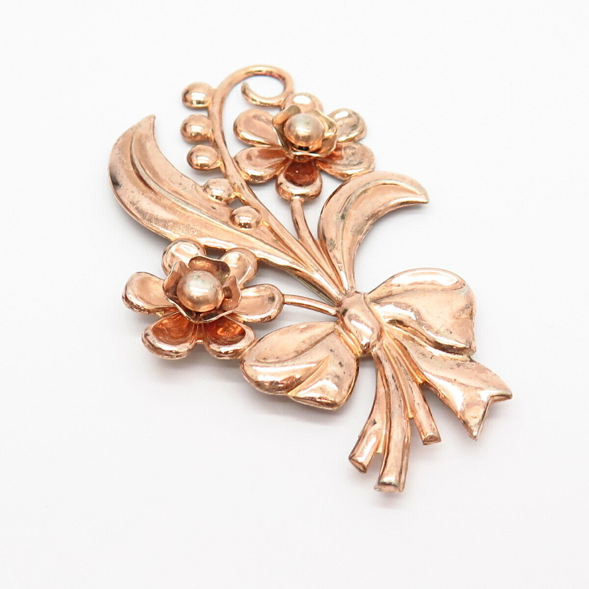 925 Sterling Silver Rose Gold Plated Vintage Floral Bouquet Design Pin Brooch