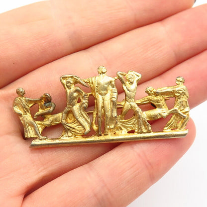 800 Silver Gold Plated Vintage Olympic Athlete Training Pin Brooch