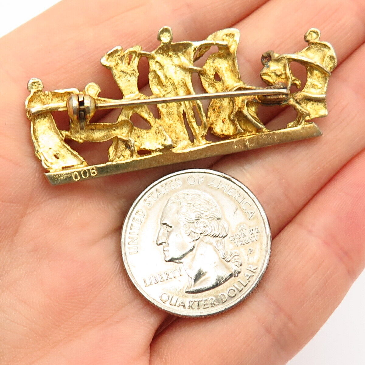 800 Silver Gold Plated Vintage Olympic Athlete Training Pin Brooch