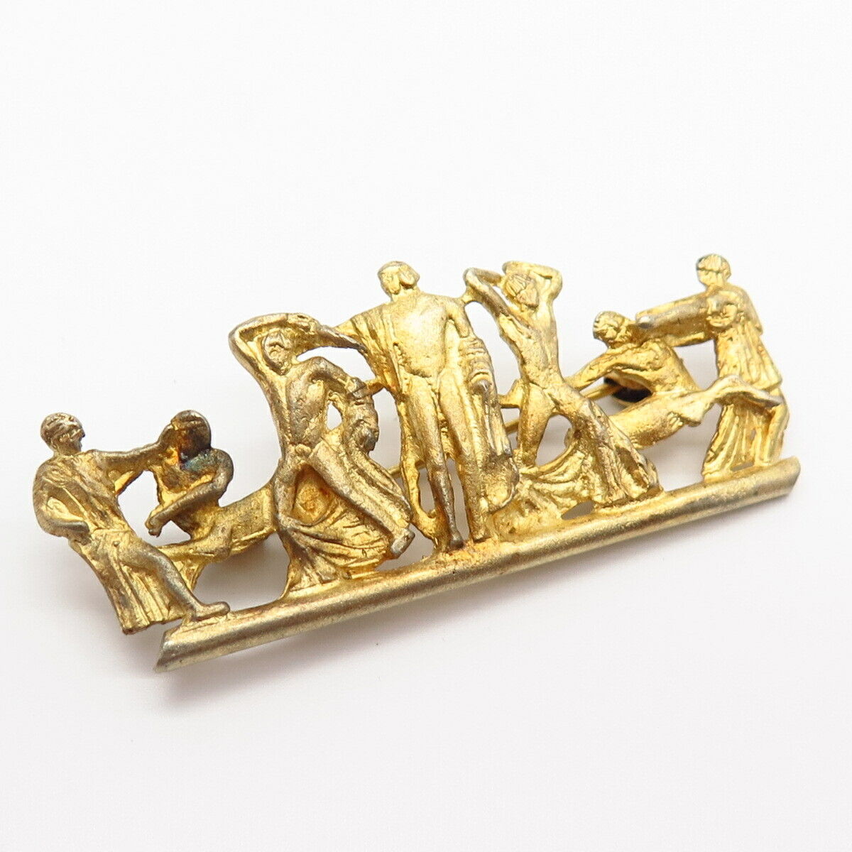 800 Silver Gold Plated Vintage Olympic Athlete Training Pin Brooch