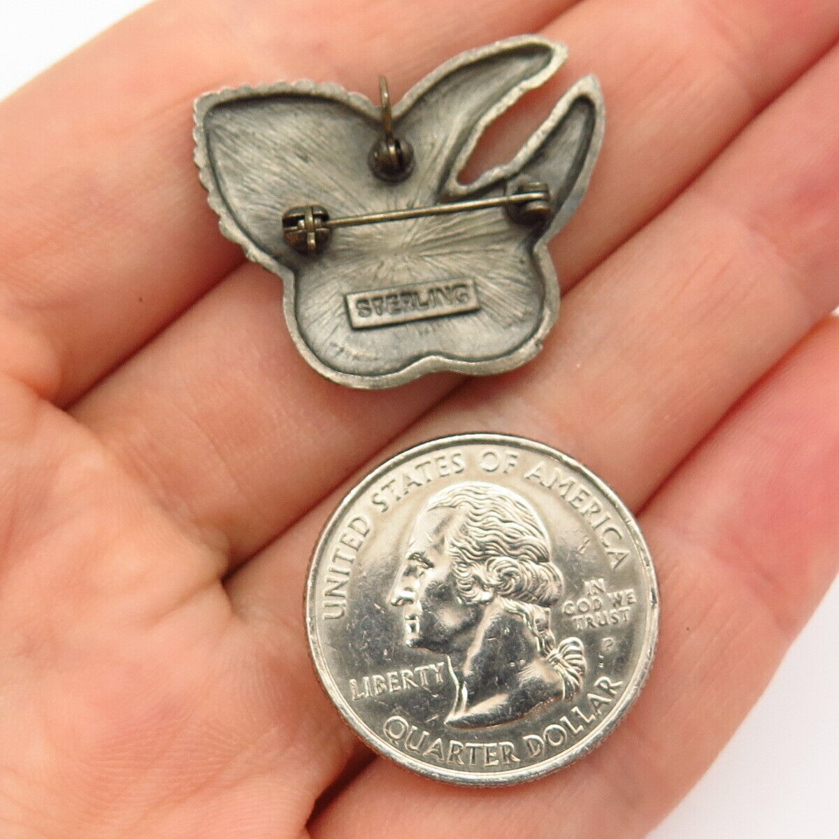 925 Sterling Vintage Christian Symbol Dove Of Peace Cross Globe Brooch / Pendant