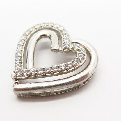 925 Sterling Silver C Z Double Heart Design Slide Pendant