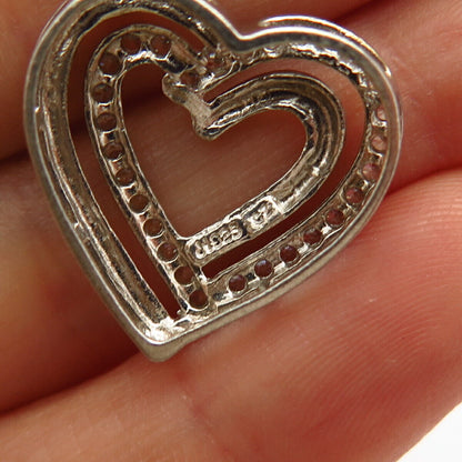 925 Sterling Silver C Z Double Heart Design Slide Pendant