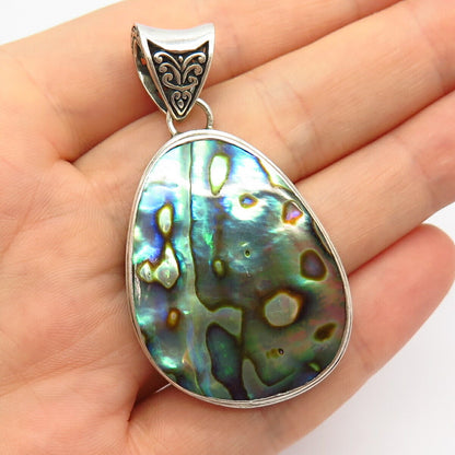 925 Sterling Silver Real Abalone Shell Large Pendant