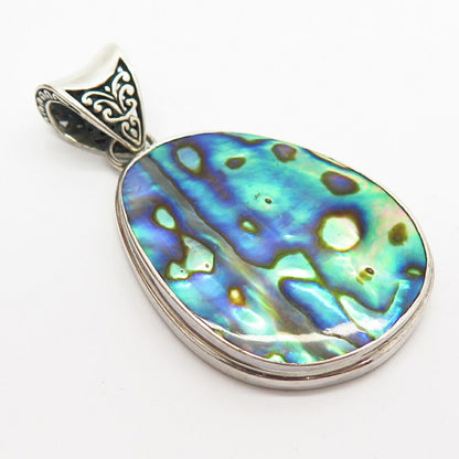 925 Sterling Silver Real Abalone Shell Large Pendant