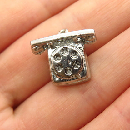 925 Sterling Silver Vintage Retro Rotary Phone Design Small Charm Pendant