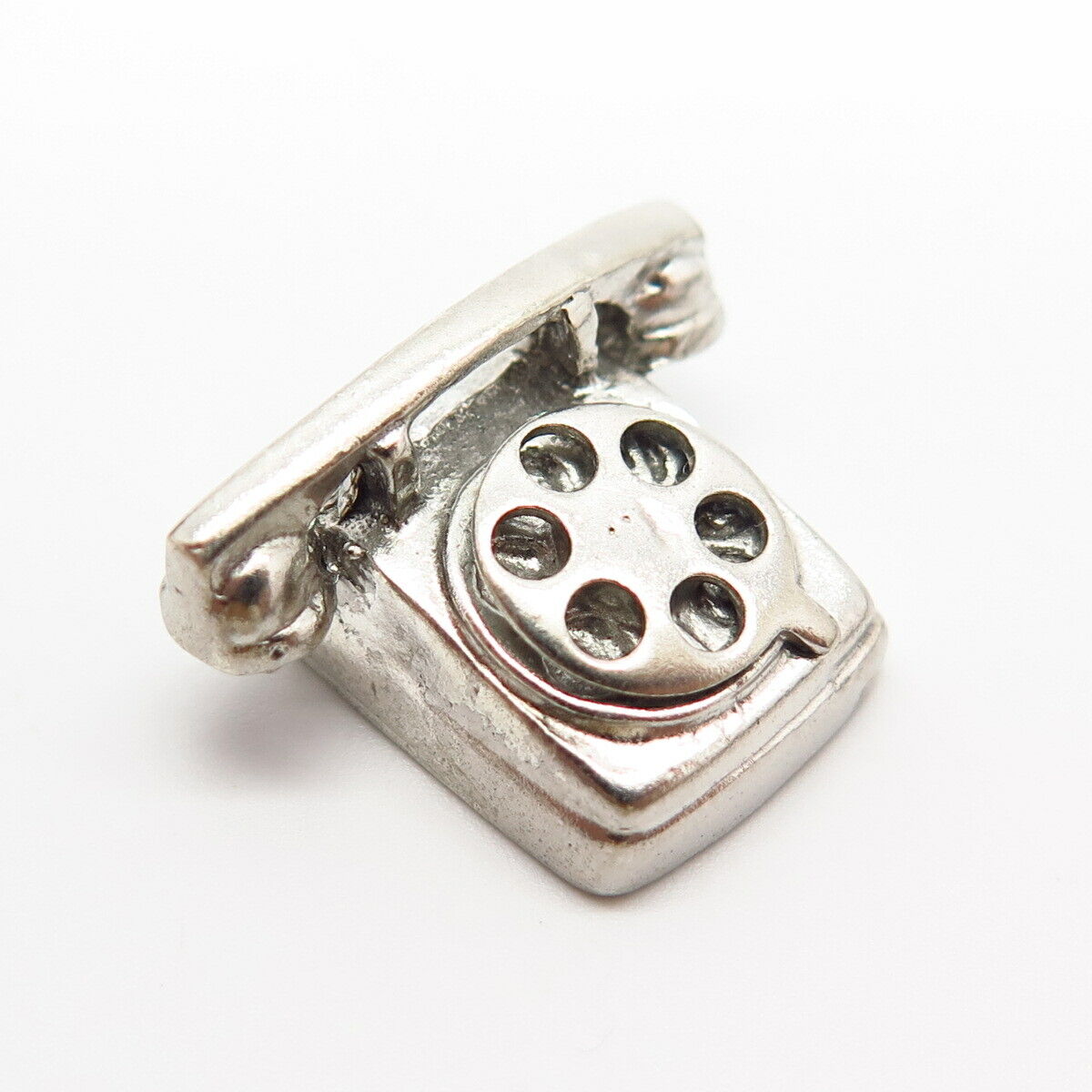 925 Sterling Silver Vintage Retro Rotary Phone Design Small Charm Pendant