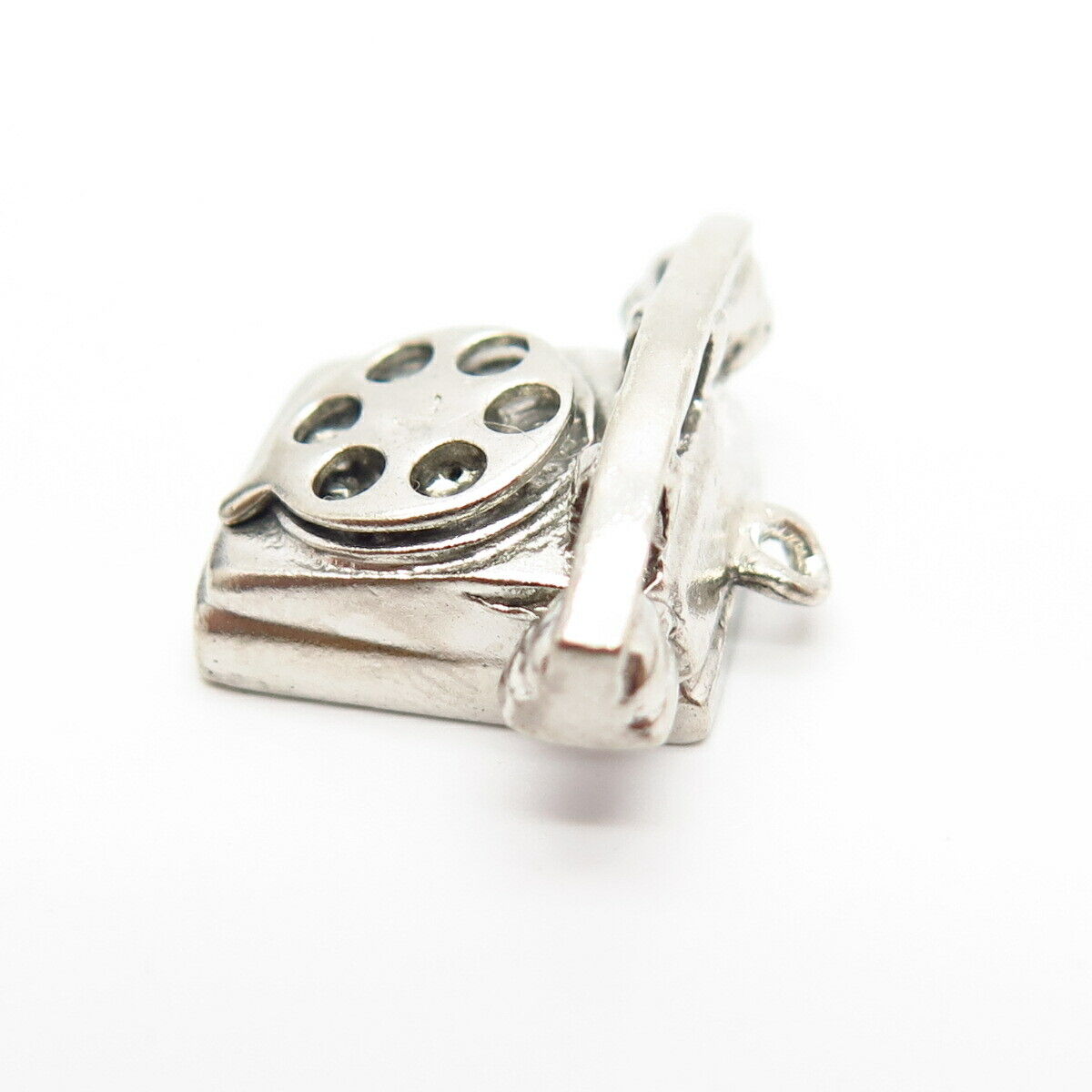 925 Sterling Silver Vintage Retro Rotary Phone Design Small Charm Pendant