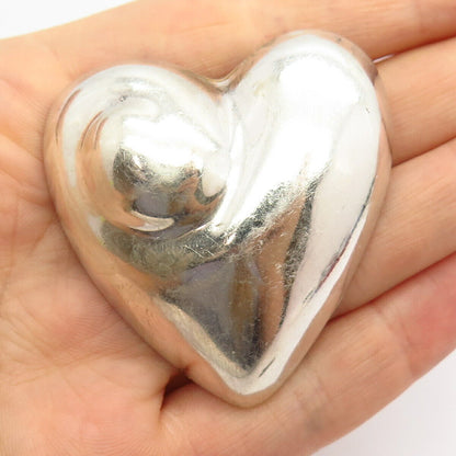 925 Sterling Vintage Mexico Hollow Heart Design Statement Pin Brooch / Pendant