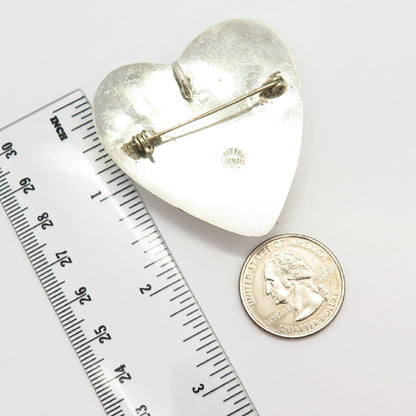 925 Sterling Vintage Mexico Hollow Heart Design Statement Pin Brooch / Pendant