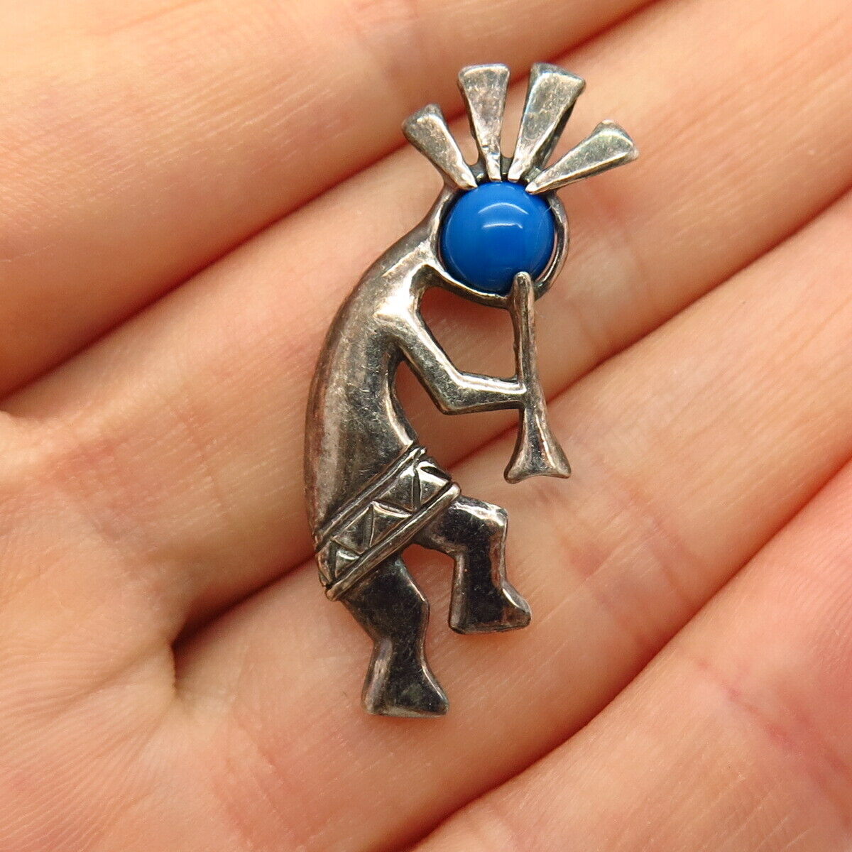 925 Sterling Silver Faux Lapis Lazuli Tribal Kokopelli Slide Pendant