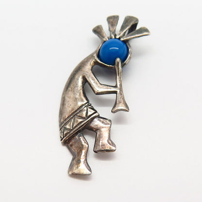 925 Sterling Silver Faux Lapis Lazuli Tribal Kokopelli Slide Pendant