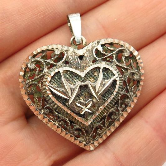 925 Sterling Silver Large Swirl Ornate Heart Design Pendant