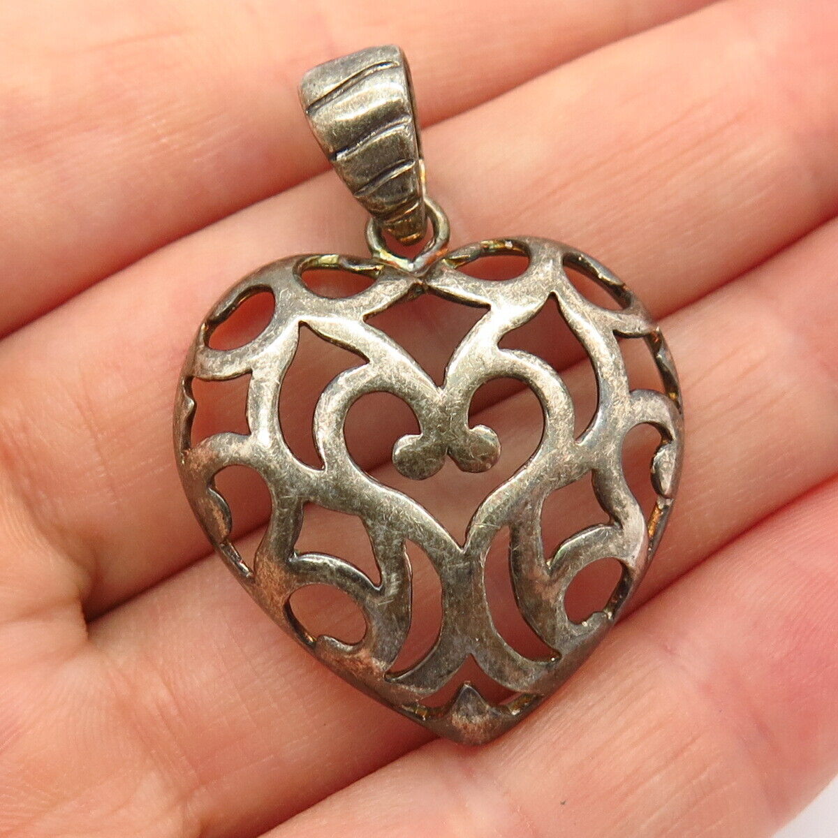 925 Sterling Silver Italy Milor Cutout Heart Design Pendant