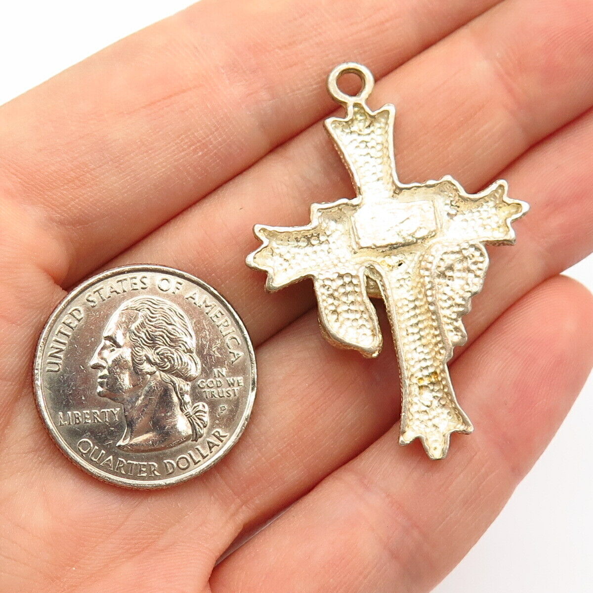 925 Sterling Silver Carved Design Crucifix Cross Pendant