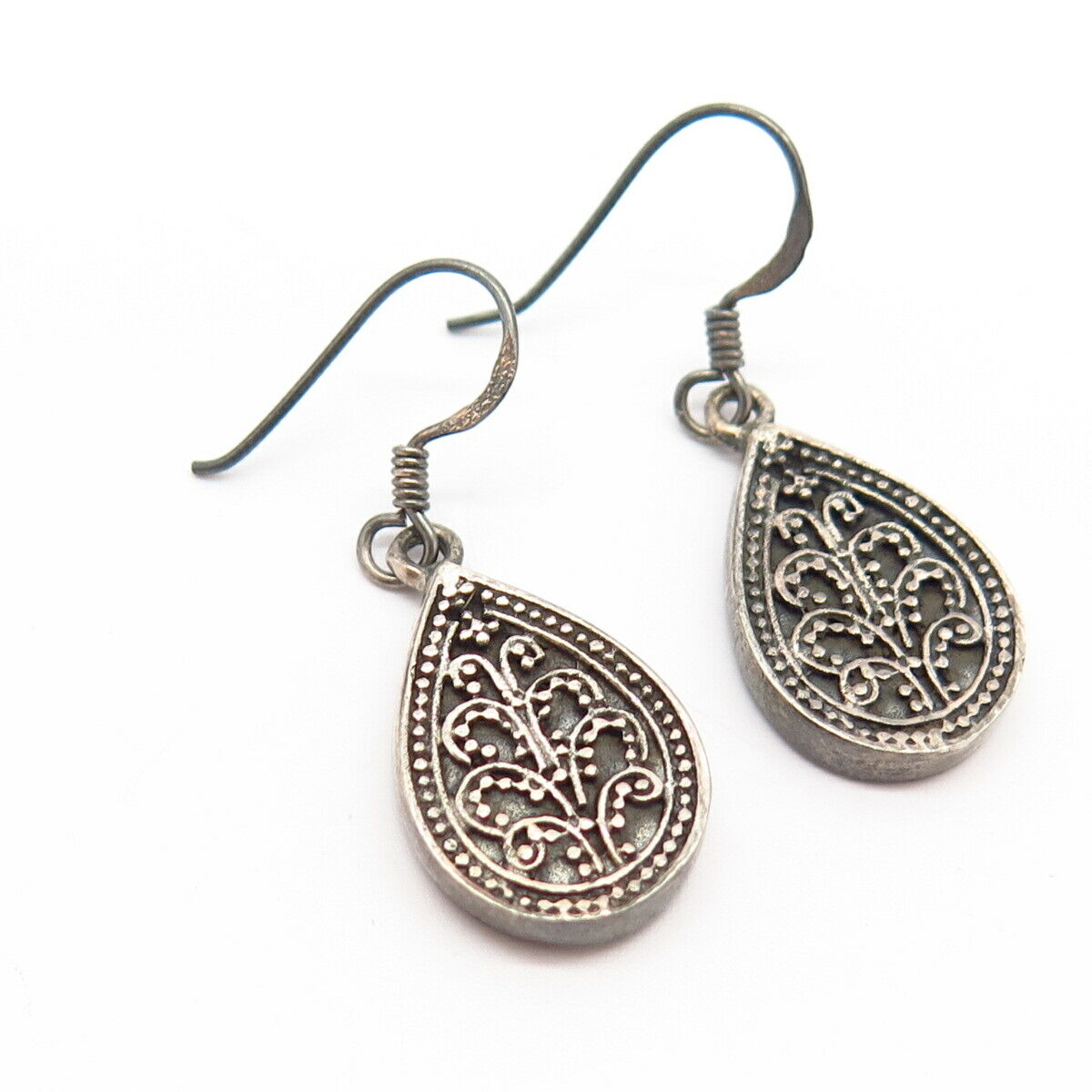 925 Sterling Silver Ornate Design Dangling Earrings