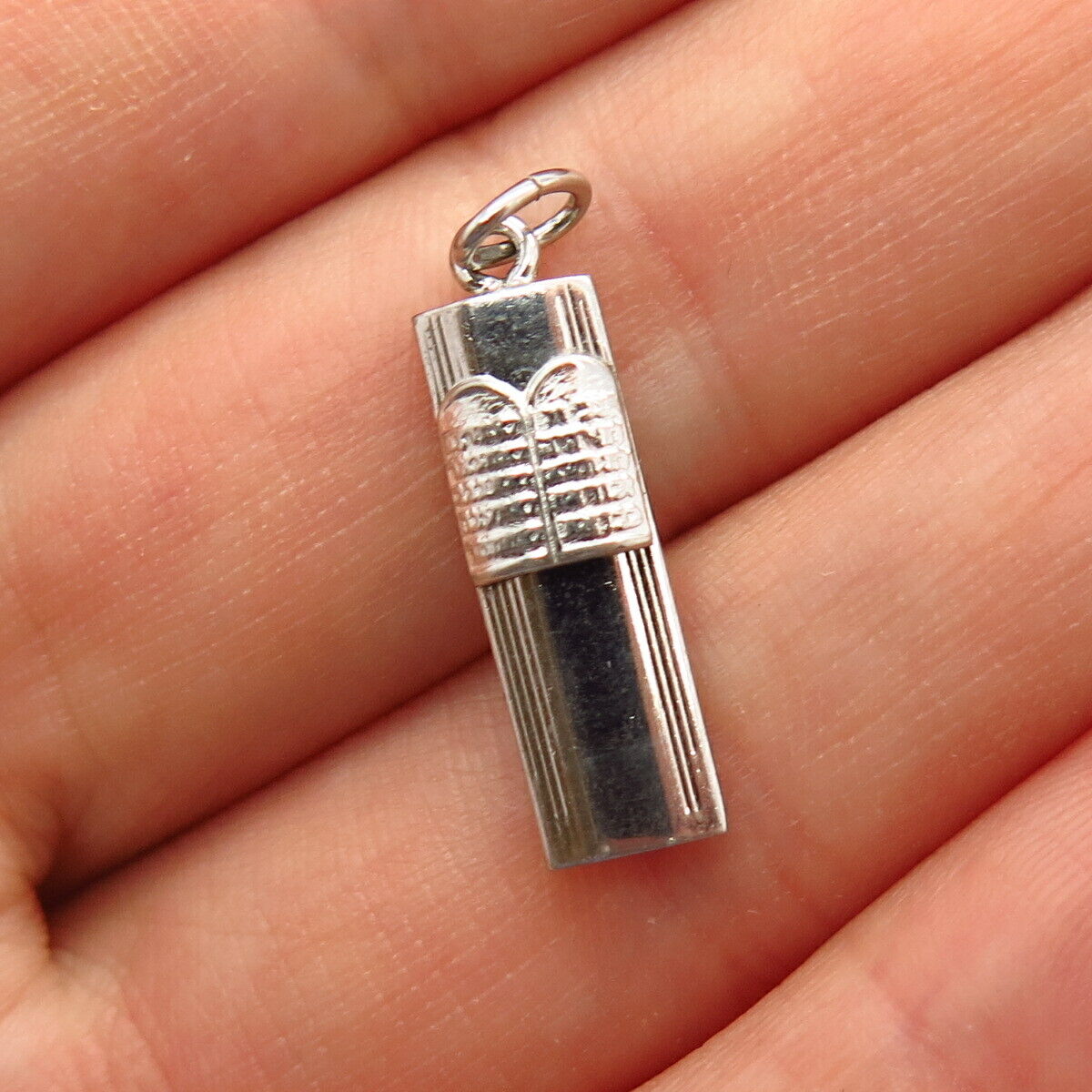 925 Sterling Vintage Old Stock "Ten Commandments" Mezuzah Judaica Charm Pendant