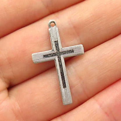 925 Sterling Silver Vintage Ribbed Design Cross Pendant