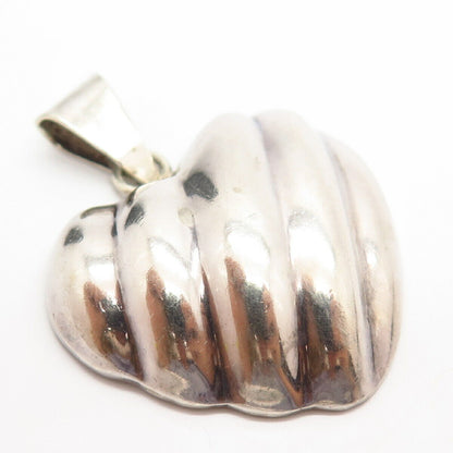 925 Sterling Silver Vintage Mexico Puffy Ribbed Heart Design Large Pendant