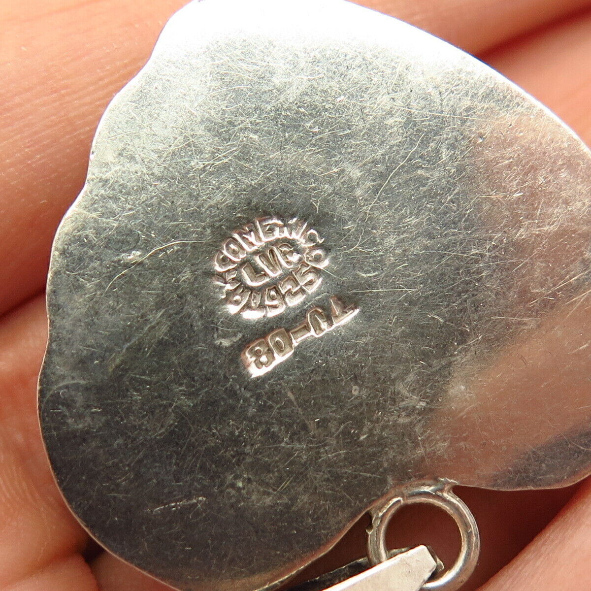 925 Sterling Silver Vintage Mexico Puffy Ribbed Heart Design Large Pendant