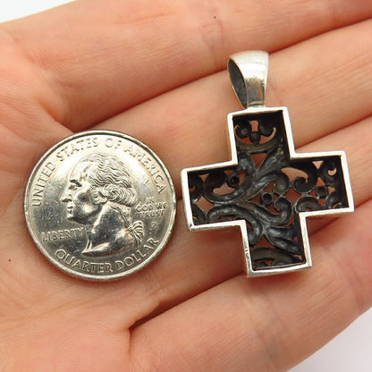 925 Sterling Silver Swirl & Bead Design Cross Pendant