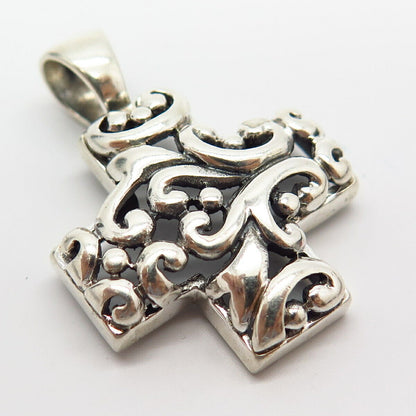 925 Sterling Silver Swirl & Bead Design Cross Pendant