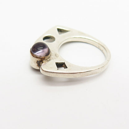 925 Sterling Amethyst & Citrine Gem Cutout Geometric Pinky Ring Size 4 3/4