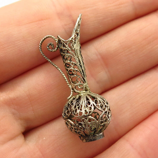 925 Sterling Silver Filigree Design Jag / Jar Slide Pendant