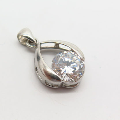 925 Sterling Silver Round-Cut C Z Teardrop Design Pendant