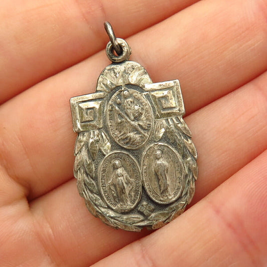 925 Sterling Silver Vintage St Mary Jesus Sacred Heart Christopher Pendant