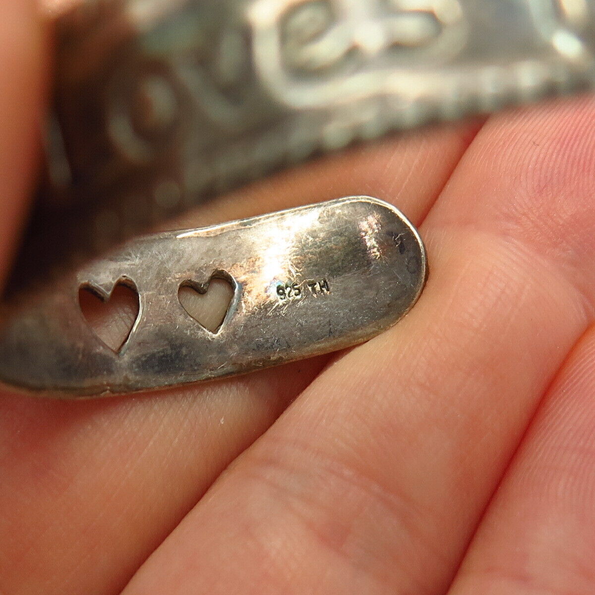 925 Sterling Silver "Grandma Loves Me" Cutout Heart Baby Cuff Bracelet 4 3/4"