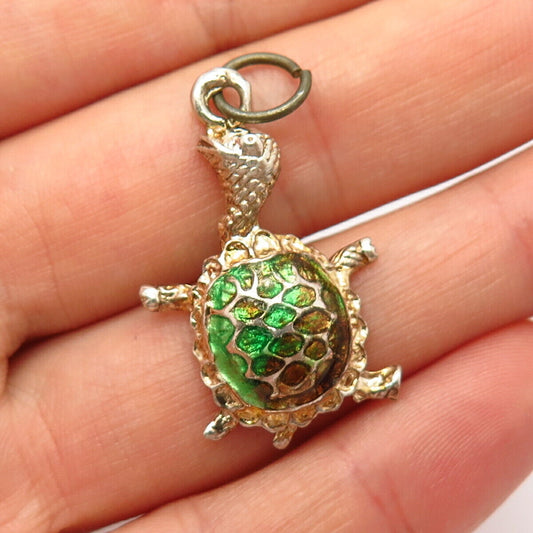 925 Sterling Silver Enamel Turtle For Good Luck Pendant