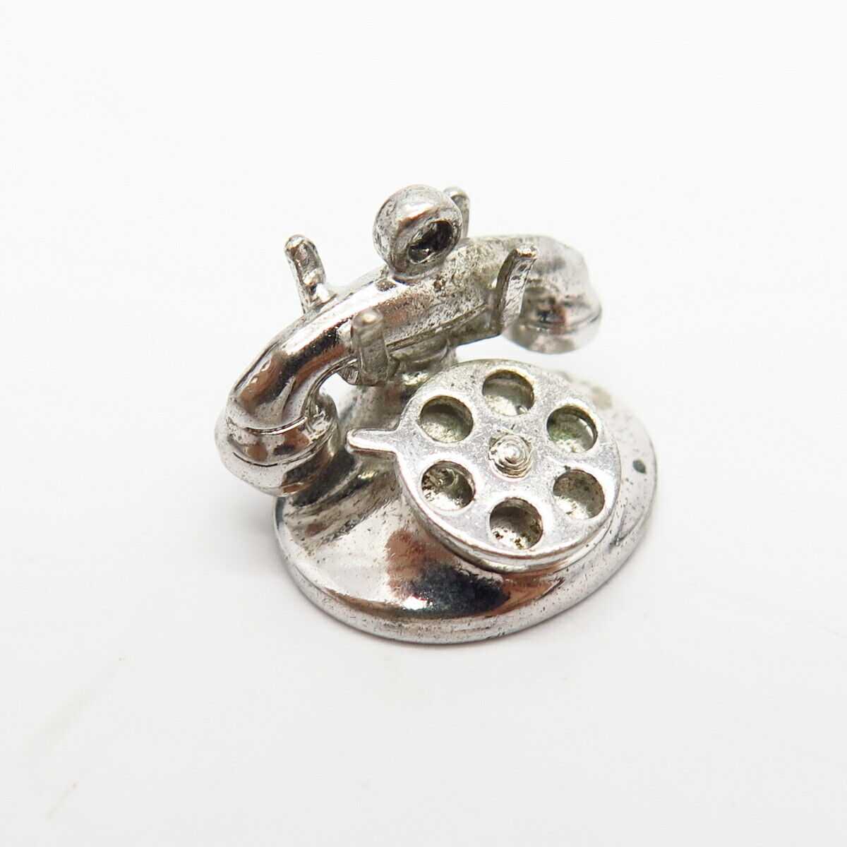 925 Sterling Silver Vintage Retro Rotary Phone Design Charm Pendant