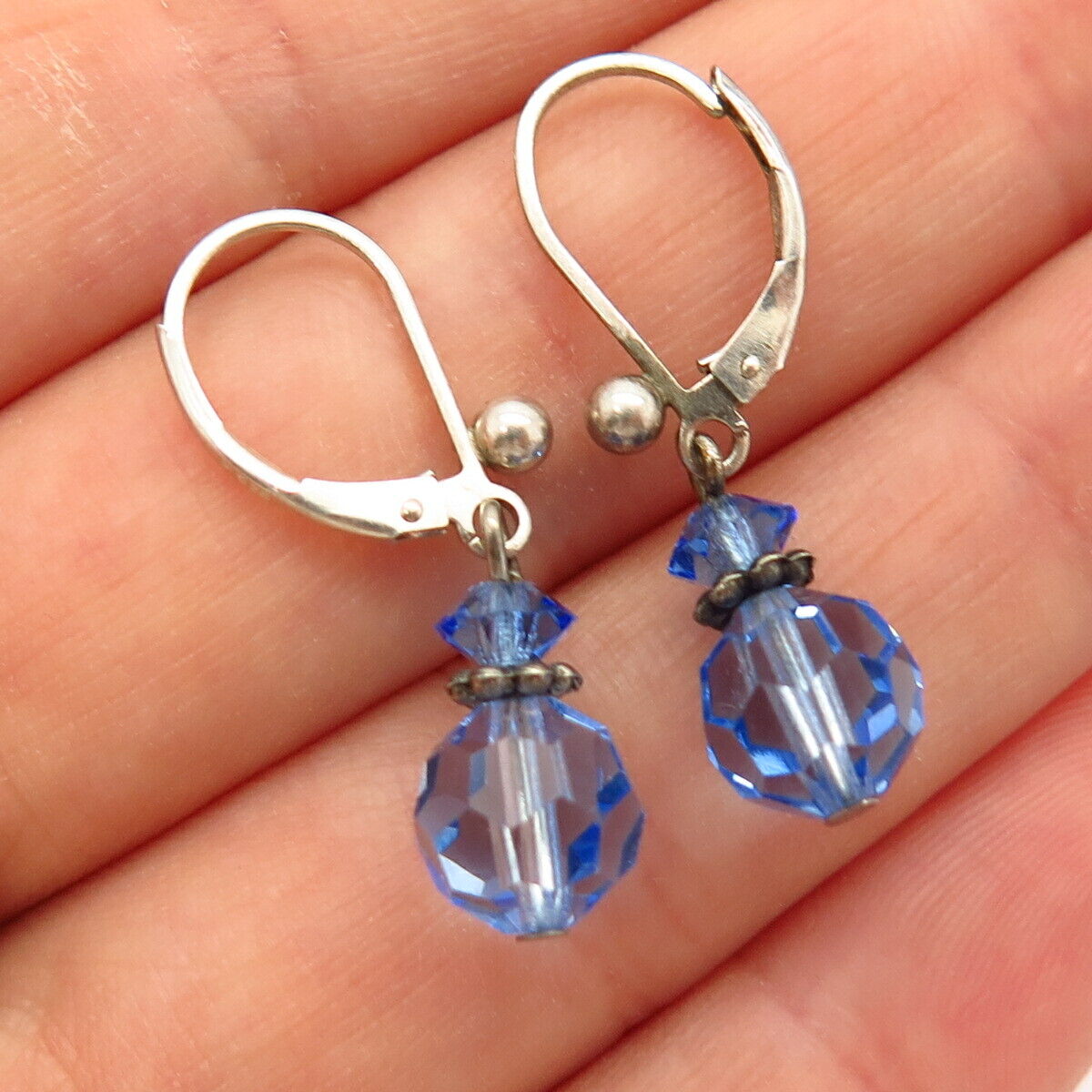 925 Sterling Silver Cornflower-Tone C Z Dangling Earrings