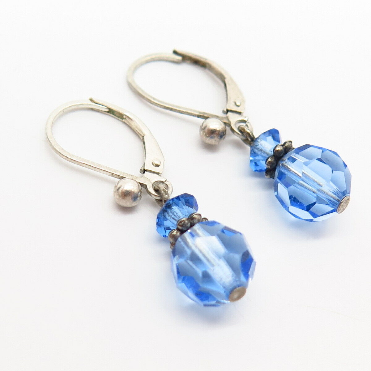 925 Sterling Silver Cornflower-Tone C Z Dangling Earrings